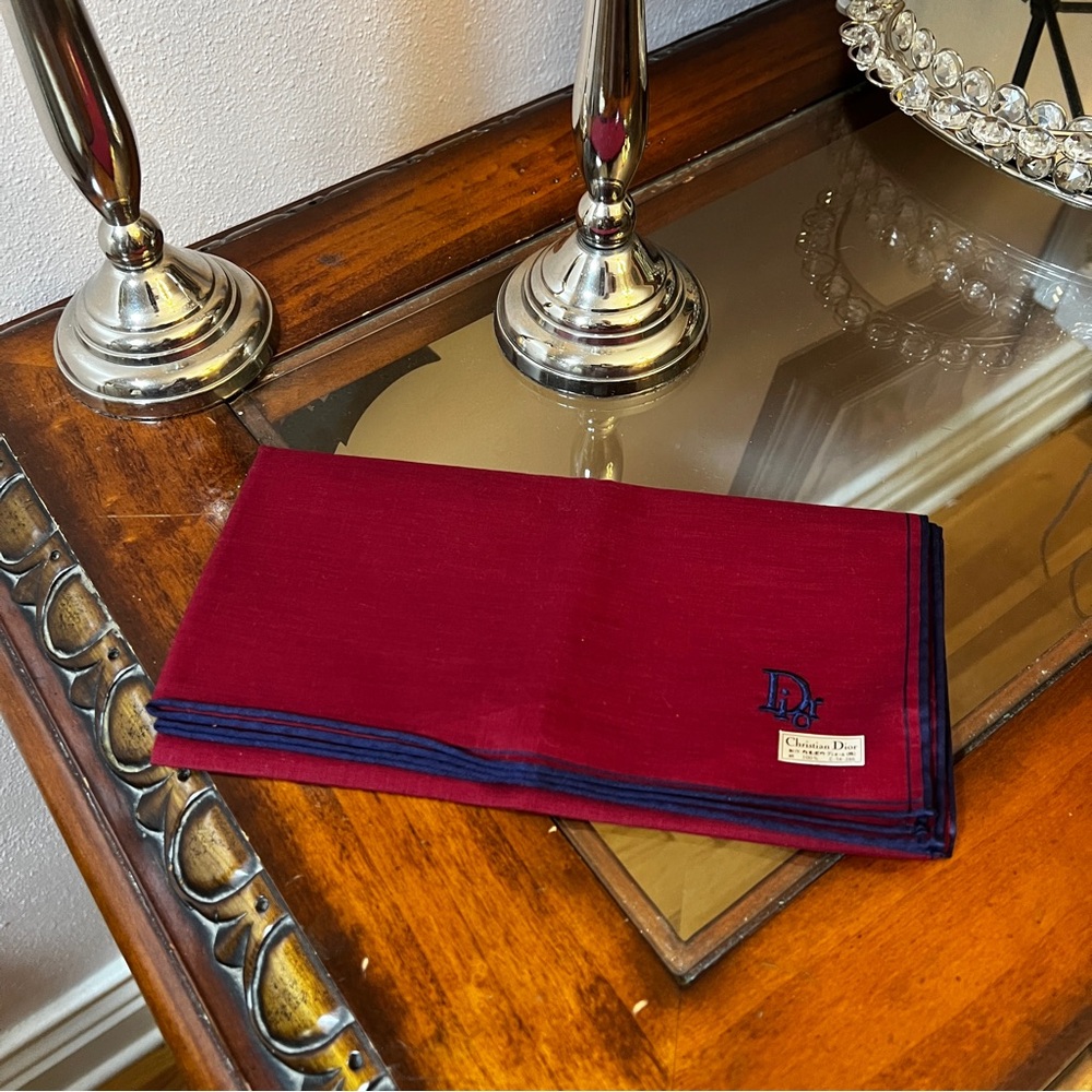 DIOR Vintage Bandana/Handkerchief/Neckerchief/Neckwear -RED/Navy silk Embroidery